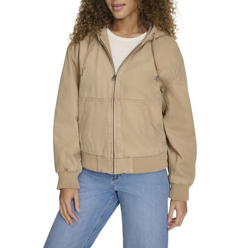 リーバイス レディース アウター ジャケット・ブルゾン プラスサイズ キルティング パーカー Womens Levis Quilted Lining Hoodie Bomber Jacket in Regular Plusize Tan タン