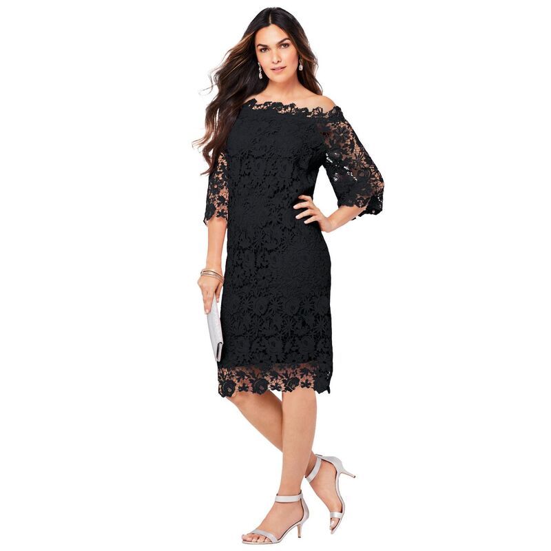 ロアマンズ レディース トップス ワンピース プラスサイズ レース Roamans Womens Plusize Off The Shoulder Lace Dress Black ブラック