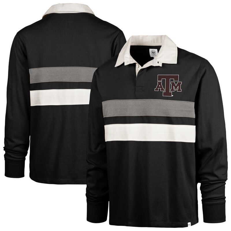 フォーティセブンブランド メンズ トップス Tシャツ ポロシャツ 47 Brand Mens 47 Black Texas AM Aggies Clubhouse Knox Thames Long Sleeve Rugby Polo Tam Black ブラッ