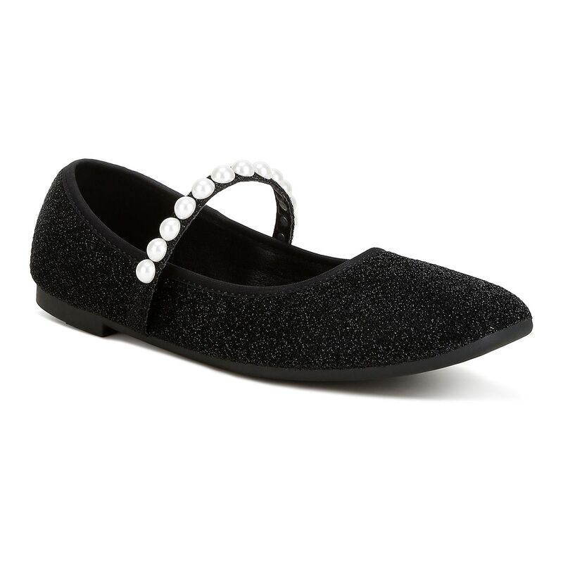 ロンドンラグ レディース シューズ サンダル London Rag Corphee Pearl Strap Glitter Womens Ballerinas Black ブラック