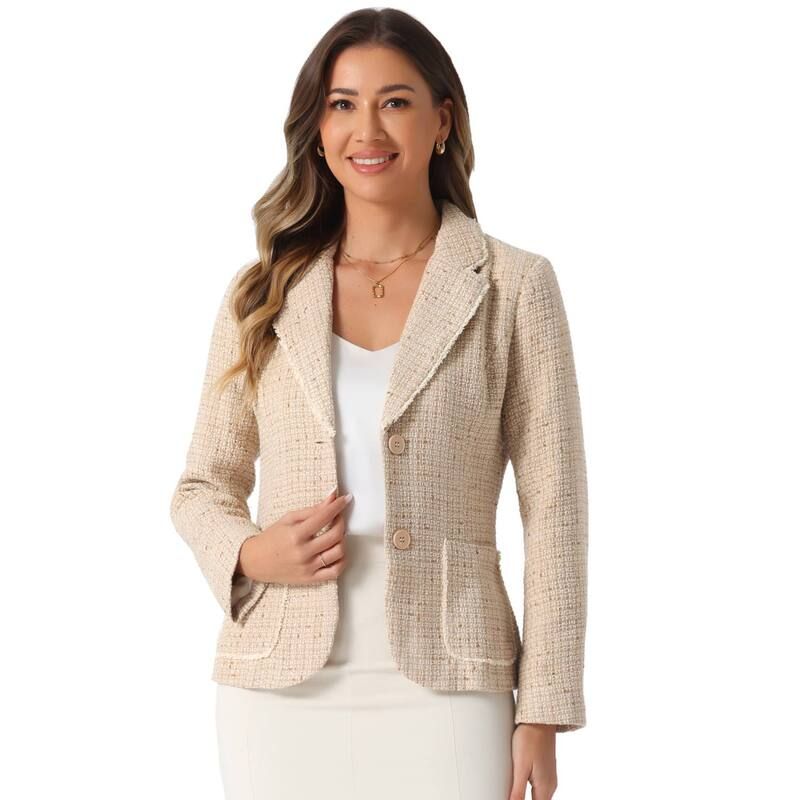 アレグラ ケー レディース アウター ジャケット・ブルゾン ツイード ブレザー ALLEGRA K Plaid Tweed Jacket for Womens Notch Lapel Button Elegant Long Sleeve Blazer Jack