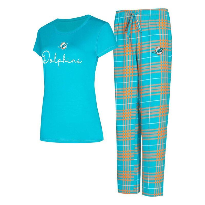 アンブランデッド レディース アンダーウェア ナイトウェア パンツ Tシャツ Unbranded Womens Conceptsport Miami Dolphins Vector TShirt Flannel Pantsleep Set Dol Turq A