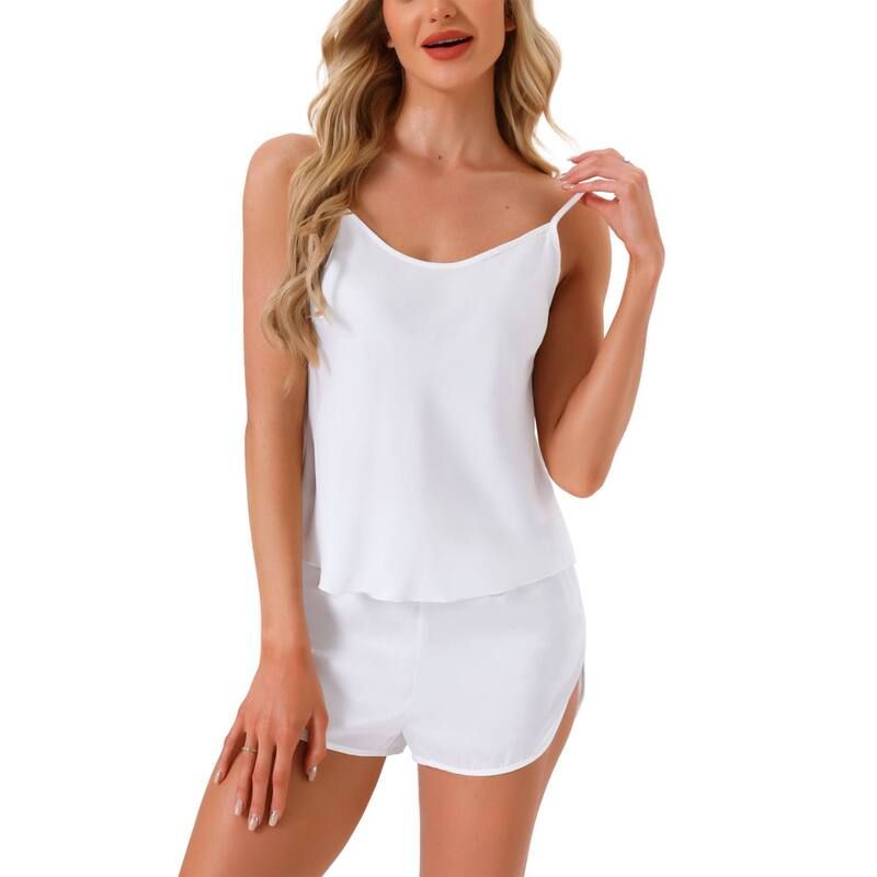 cheibear レディース アンダーウェア ナイトウェア ショートパンツ サテン シルク cheibear Womensilky Satin Pajamasets Cami Shortsetsleepwear 2 Piece White ホワイト
