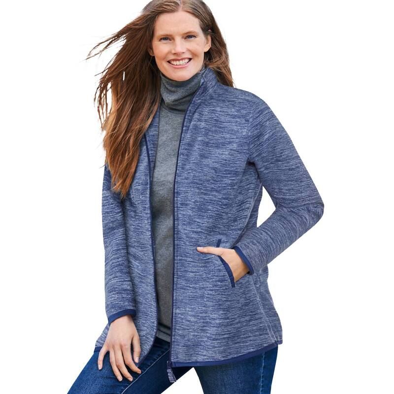 ウーマン ウィズイン レディース アウター ジャケット・ブルゾン プラスサイズ フリース Woman Within Plusize ZipFront Microfleece Jacket Evening Blue Marled ブルー