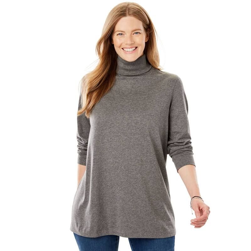 ウーマン ウィズイン レディース トップス Tシャツ タートルネック プラスサイズ 長袖 Woman Within Plusize Perfect LongSleeve Turtleneck Tee Classic Medium Heather ヘザー