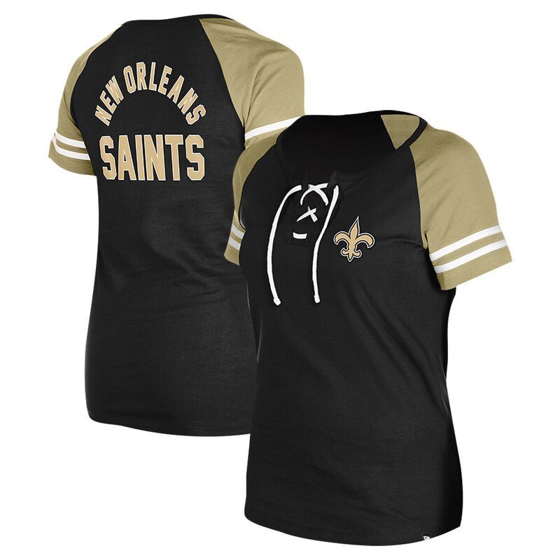 ニューエラ レディース トップス Tシャツ レース Womens New Era Black New Orleansaints LaceUp Raglan TShirt Snt Black ブラック