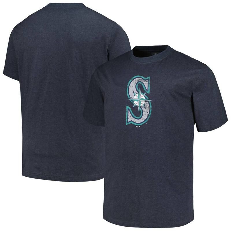 プロファイル メンズ トップス Tシャツ トール ロゴ Mens Profile Heather Navy Seattle Mariners Big Tall Weathered Logo TShirt Mns Navy ネイビー