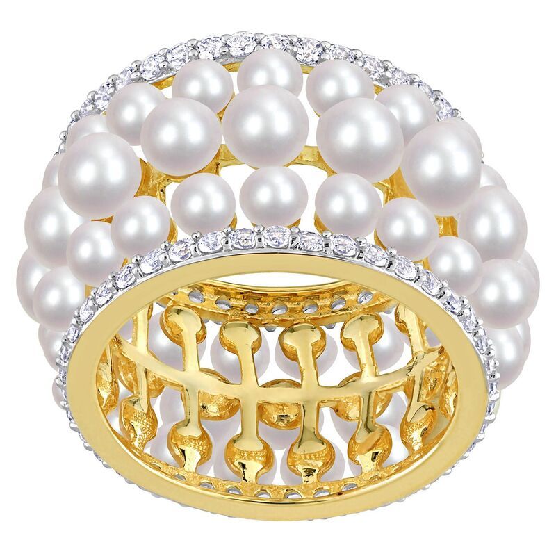 ステラ グレース レディース アクセサリー リング Stella Grace 18k Gold Over Silver Freshwater Cultured Pearl LabCreated White Sapphire 3Row Ringold Tone 44,720円