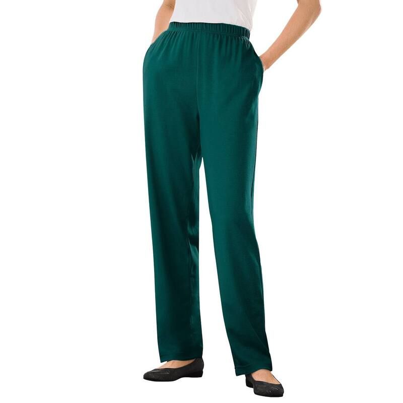 ウーマン ウィズイン レディース ボトムス カジュアルパンツ プラスサイズ ニット Woman Within Plusize 7Day Knit StraightLeg PullOn Pants Emerald Green グリーン