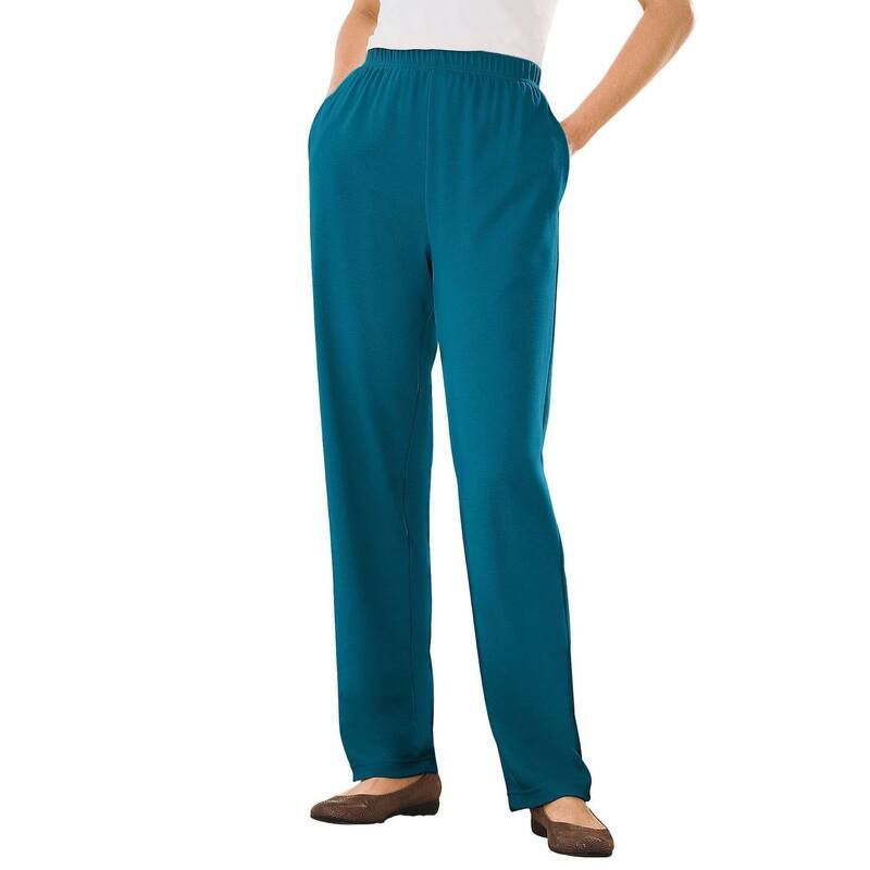 ウーマン ウィズイン レディース ボトムス カジュアルパンツ プラスサイズ ニット Woman Within Plusize 7Day Knit StraightLeg PullOn Pants Deep Teal ティール