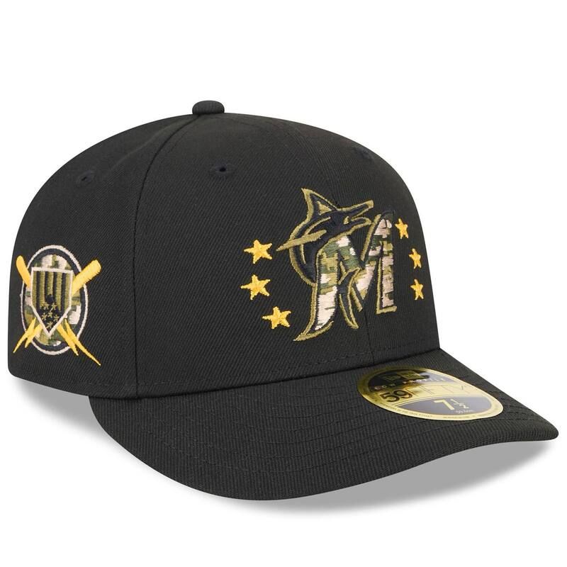 ニューエラ メンズ アクセサリー 帽子 Mens New Era Black Miami Marlins 2024 Armed Forces Day Low Profile 59FIFTY Fitted Hat Mrl Black ブラック