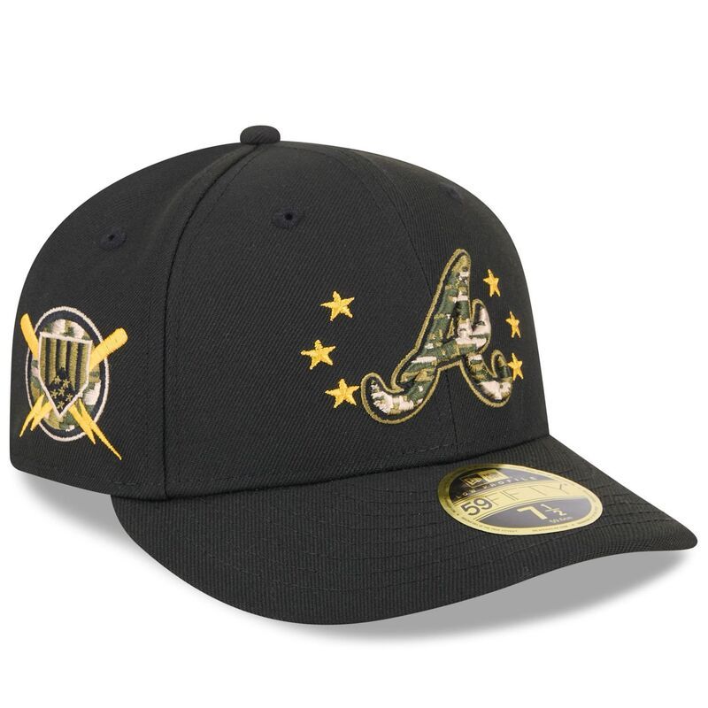 ニューエラ メンズ アクセサリー 帽子 Mens New Era Black Atlanta Braves 2024 Armed Forces Day Low Profile 59FIFTY Fitted Hat Brv Black ブラック