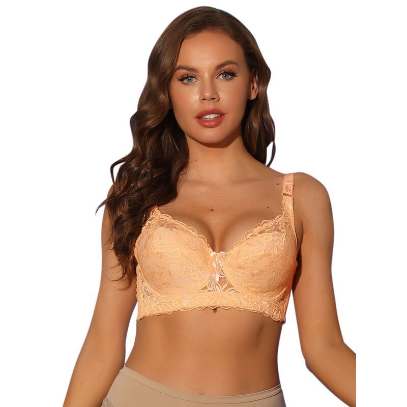 アレグラ ケー レディース アンダーウェア ブラジャー レース ALLEGRA K Womens Underwired Lace Adjustable Straps Pushup 34 Cup Bra Beige ベージュ