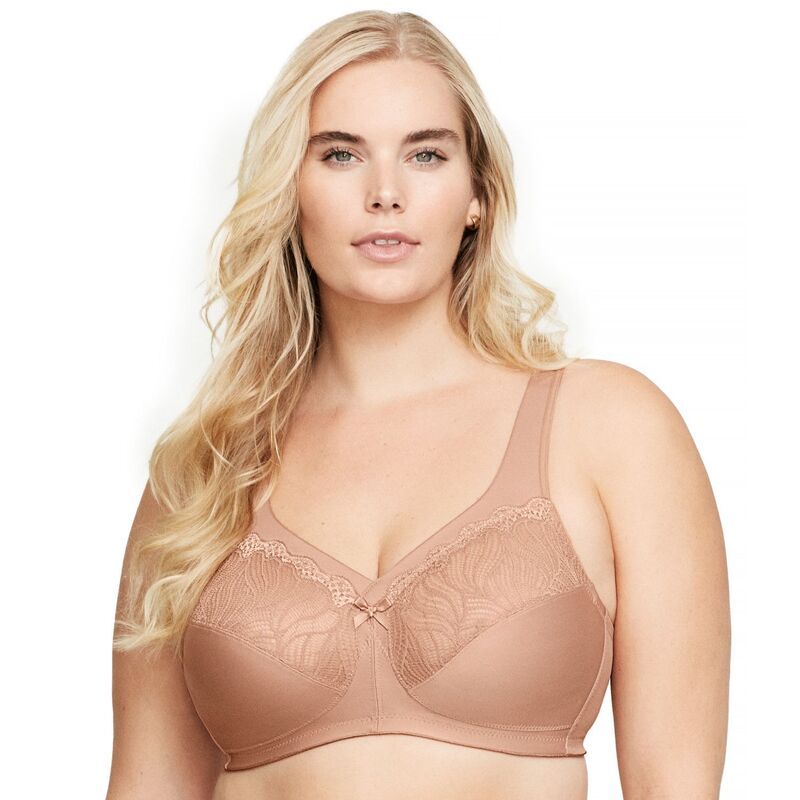 グラマライズ レディース アンダーウェア ブラジャー プラスサイズ Plusize Glamorise Full Figure MagicLift Natural Shape Wirelessupport Bra 1010 Cafe