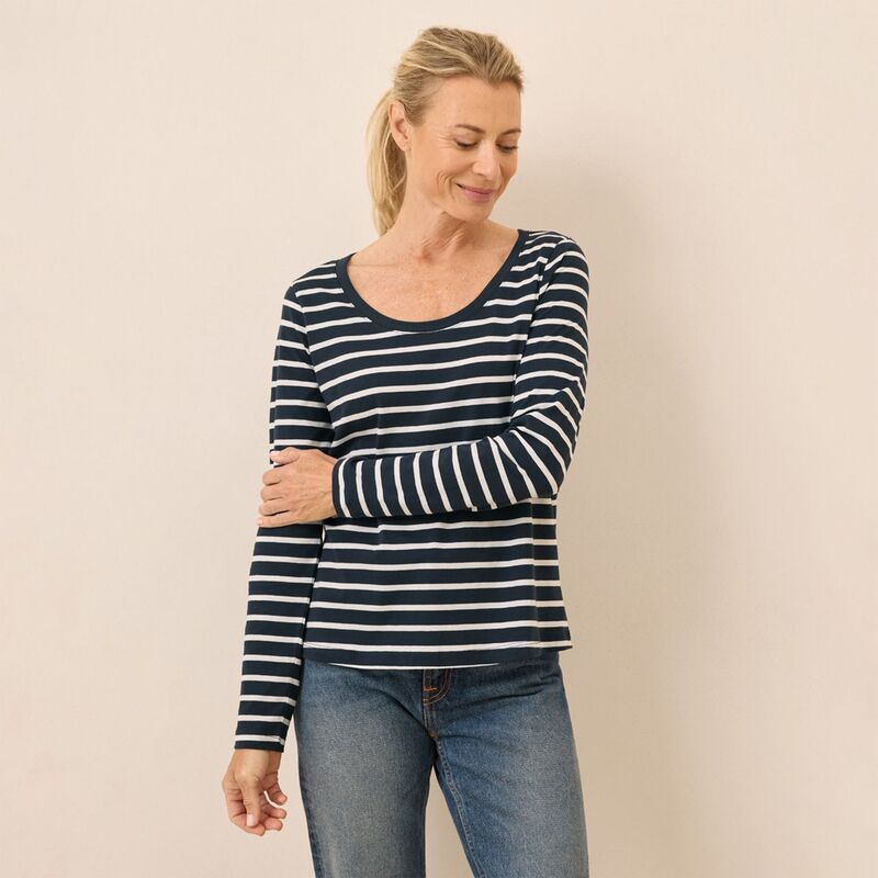 パクト レディース トップス Tシャツ Pact Softspun Long Sleeve Scoop Neck Tee Monterey Stripe ストライプ