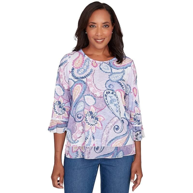 アルフレッド ダナー レディース トップス Tシャツ プチ プリント ニット Petite Alfredunner Paisley Print Layered Hem Knitop Lilac Multi ライラック