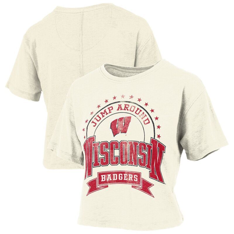プレスボックス レディース トップス Tシャツ ヴィンテージ Womens Pressbox Natural Wisconsin Badgers Vintage Wash WaistLength TShirt Wis Beige ベージュ