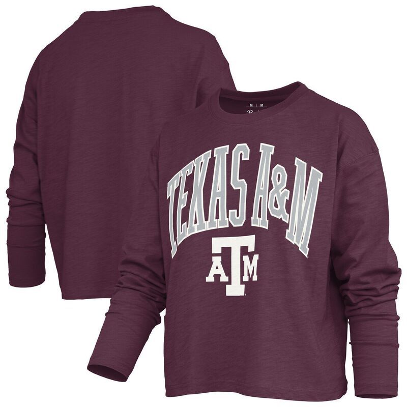 プレスボックス レディース トップス Tシャツ Womens Pressbox Maroon Texas AM Aggies Motley Boxy WaistLength Long Sleeve TShirtam Red レッド