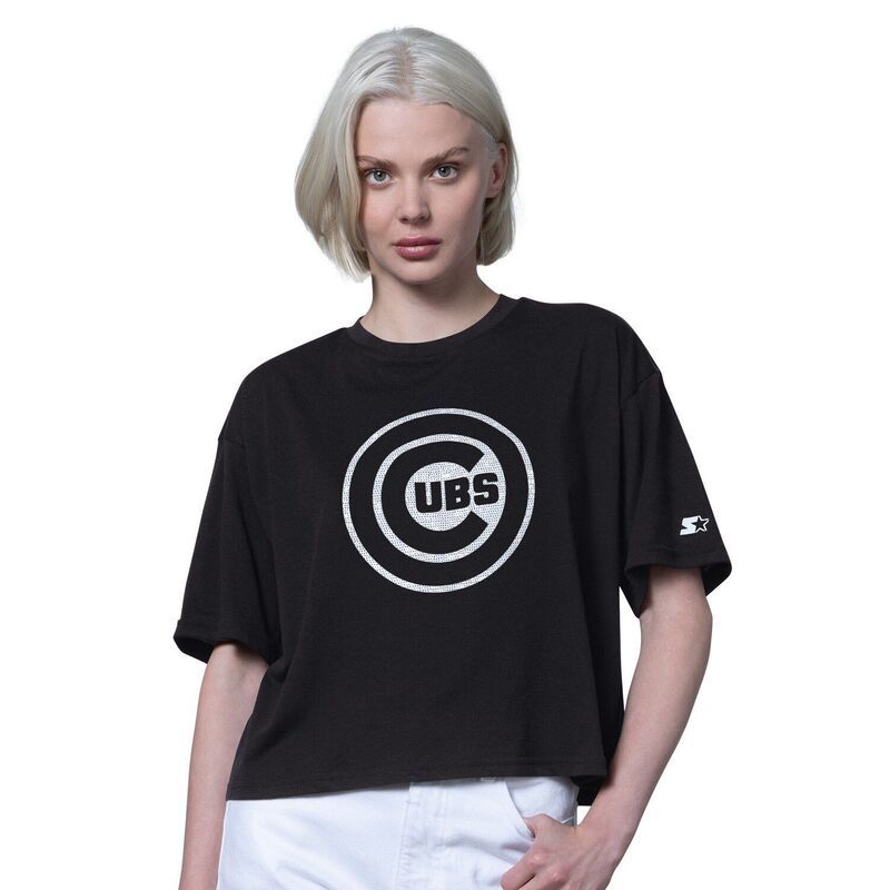 スターター レディース トップス Tシャツ クロップド Womenstarter Black Chicago Cubs Holy Grail Boxy Cropped TShirt Cublack ブラック