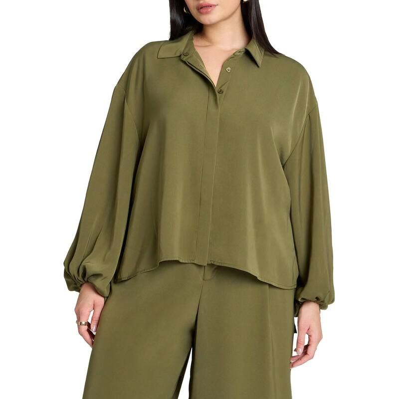 エロクイ レディース トップス Tシャツ プラスサイズ ELOQUII Womens Plusize High Low Hem Tunic Bronze Green グリーン