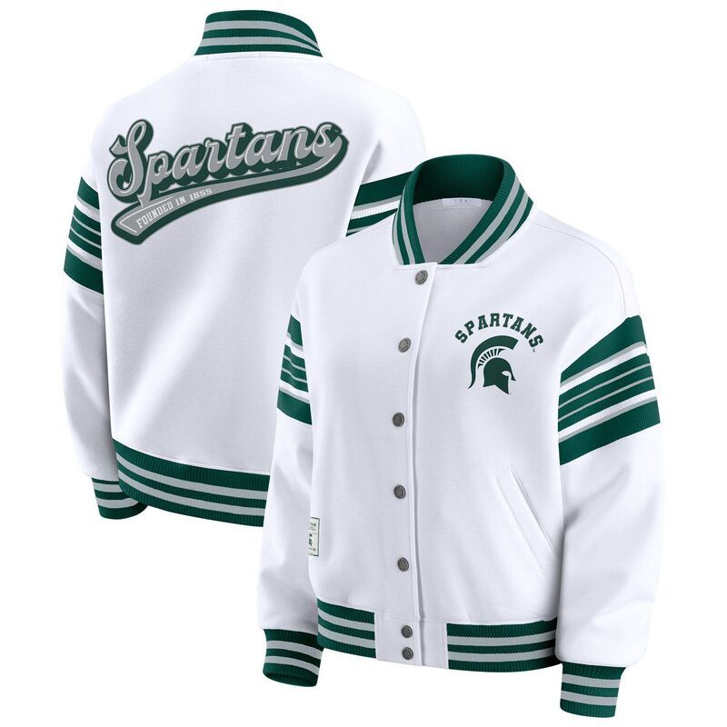 ウェア バイ エリン アンドルーズ レディース アウター ジャケット・ブルゾン スウェット シャツ サテン フリース Womens WEAR by Erin Andrews WhiteGreen Michigan State Spartansatin Stit