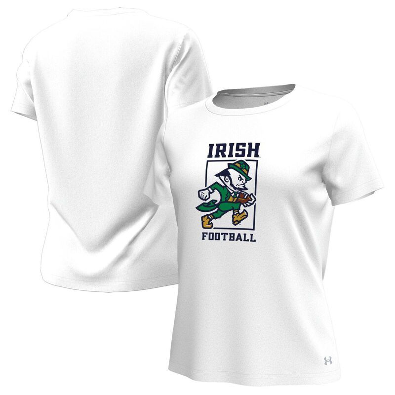 アンダーアーマー レディース トップス Tシャツ Womens Under Armour White Notre Dame Fighting Irish Leprechaun Tech Stretch TShirt Ntd White ホワイト