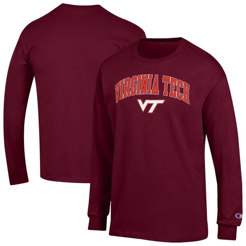 チャンピオン メンズ トップス Tシャツ ロゴ MensChampion Maroon Virginia Techokies Arch Over Logo Long Sleeve TShirt Vat Red レッド