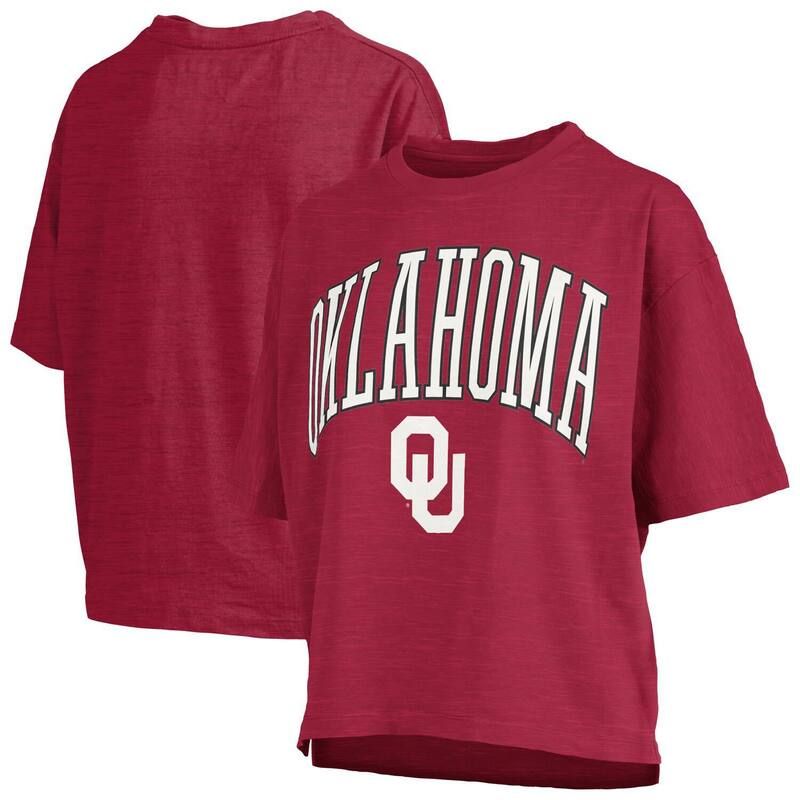 プレスボックス レディース トップス Tシャツ ロゴ Womens Pressbox Crimson Oklahoma Sooners Nelson Arch Over Logo Waist Length Oversized Slub TShirt Okl R