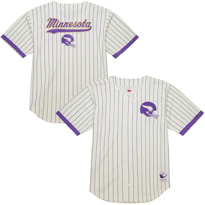 ミッチェルネス メンズ トップス Tシャツ ヴィンテージ メッシュ ロゴ MensMitchell Ness Creaminnesota Vikings Vintage Logo Final Seconds FullButton Mesh Top Mvk Be