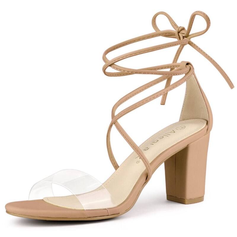 アレグラ ケー レディース シューズ パンプス クリアストラップ サンダル レース ヒール ALLEGRA K Womens Clear Strap Block Heels Lace Up Heelsandals Apricot アプリコット