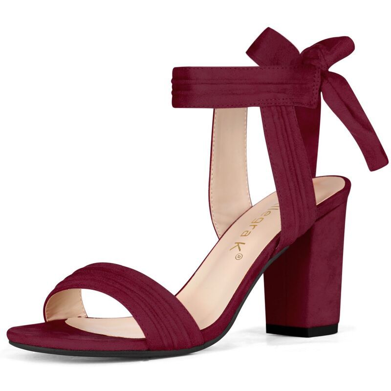 アレグラ ケー レディース シューズ パンプス アンクル ヒール ALLEGRA K Womens Open Toe Tie Back Ankle Strap Block Heels Burgundy バーガンディ