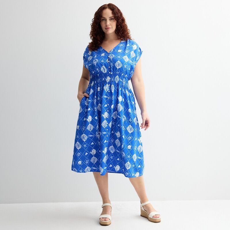 ソノマ レディース トップス ワンピース プラスサイズ ミディ シャーリング Plusize Sonoma Goods For Life Smocked ButtonThrough Midi Dress Blue Nautical Print ブルー