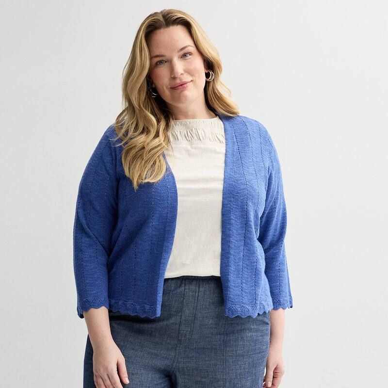 クロフト＆バロー レディース アウター ニット・セーター プラスサイズ カーディガン Plusize Croft Barrow Pointelle Wave Open Front Cardigan Blairiver