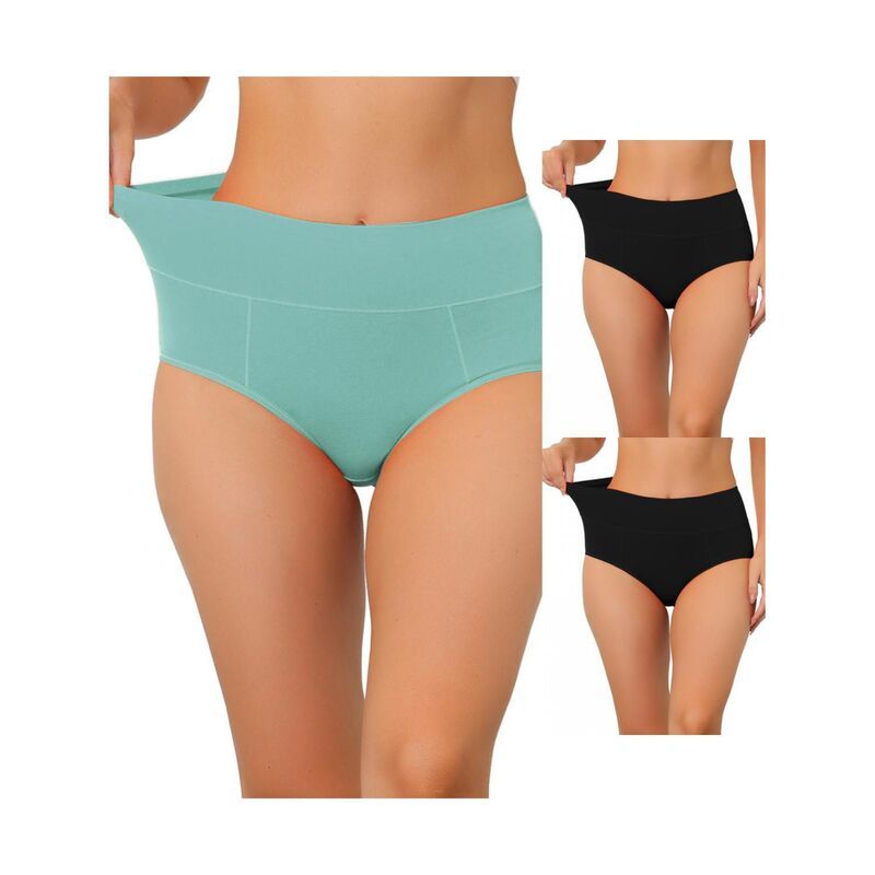 アレグラ ケー レディース アンダーウェア パンツ ハイウエスト プラスサイズ コットン ALLEGRA K 3 Packs Womens Cotton High Waist available In Plusize Tummy Control Underwe