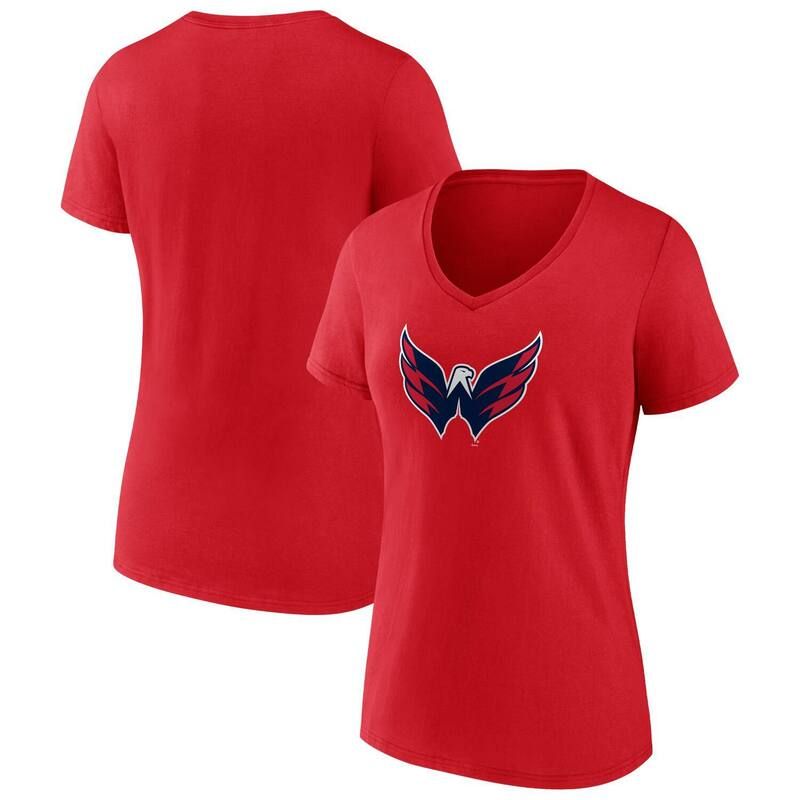 【送料無料】 ファナティクス レディース Tシャツ トップス Womens Fanatics Red Washington Capitals Primary Logo Team VNeck TShirt Cap Red