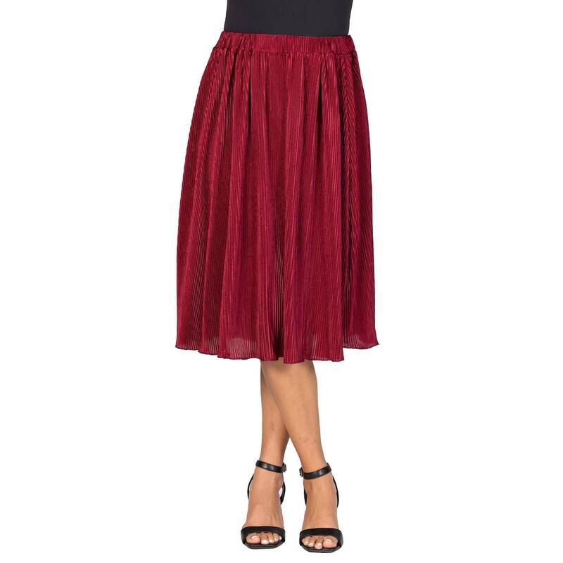 24 セブンコンフォート レディース ボトムスカート プリーツ ミディ Womens 24Seven Comfort Apparelegant Accordion Pleated Elastic Waistband Party Midi Skirt Wine