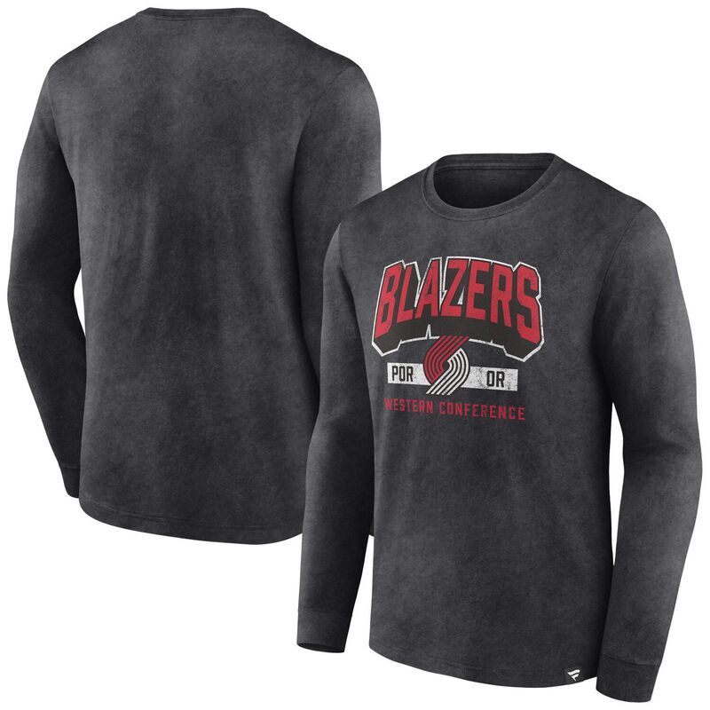 ファナティクス メンズ トップス Tシャツ ブレザー Mens Fanatics Branded Heather Charcoal Portland Trail Blazers Front Court Pressnowash Long Sleeve TShir