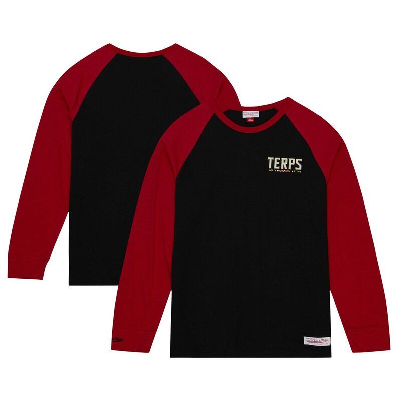 ミッチェルネス メンズ トップス Tシャツ Mens Mitchell Ness Black Maryland Terrapins Legendary Slub Raglan Long Sleeve TShirt Mar Black ブラック