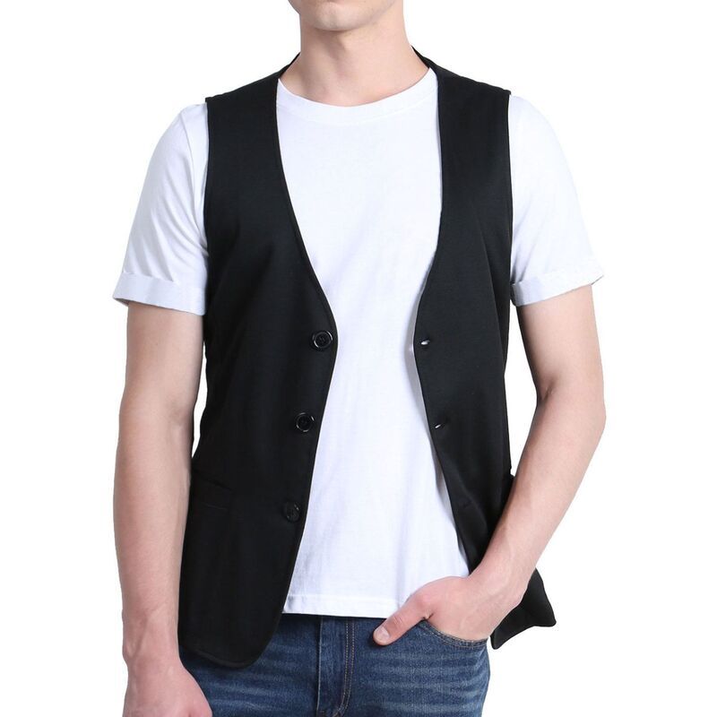 Lars Amadeus メンズ アウター ジャケット・ブルゾン Vネック ボタンダウン ベスト ノースリーブ ダウン Lars Amadeus Mens V Neck Sleeveless Two Pockets Button Down Vests Blac