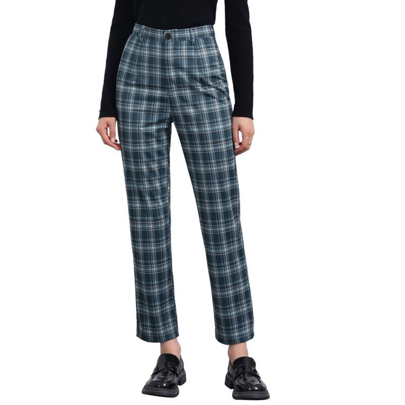 アレグラ ケー レディース ボトムス カジュアルパンツ ハイウエスト ALLEGRA K Womens Casual Plaid Pants Elastic High Waist Work Trousers Navy Blue ネイビー