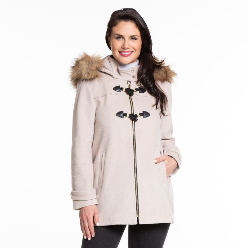 ナインウェスト レディース アウター ジャケット・ブルゾン ウール コート Womens Nine West FauxTrim Hood WoolBlend Toggle Coat Bone