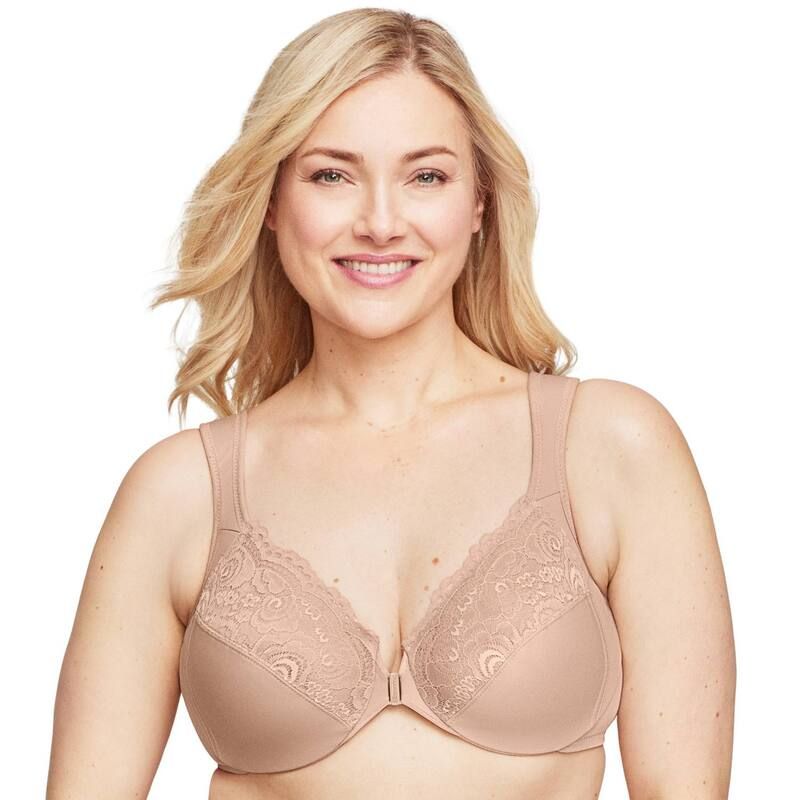 グラマライズ レディース アンダーウェア ブラジャー プラスサイズ レース Plusize Glamorise WonderWire FrontClosure Posture Lace Bra Beige ベージュ
