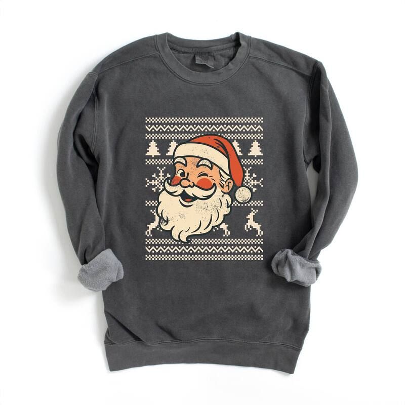 Simply Sage Market レディース トップス Tシャツ スウェット セーター Simply Sage Market Ugly Sweater Santa Face Womens Garment Dyed Sweatshirt Pepper