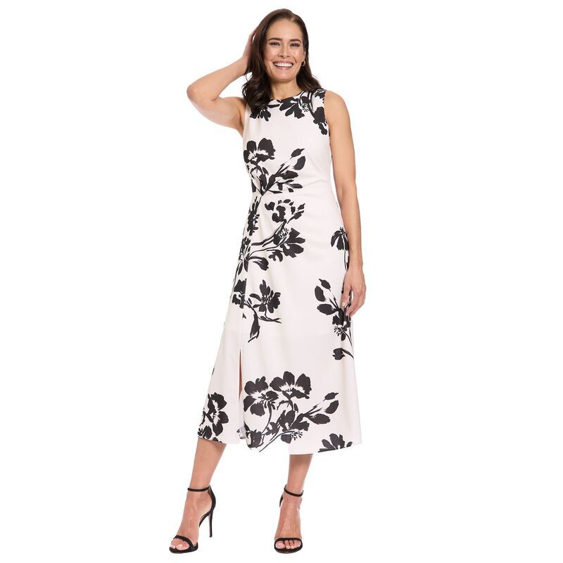 ロンドンタイムス レディース トップス ワンピース フラワー柄 ミディ フラワー Womens London Times Floral Midi Dress Cream Black クリーム