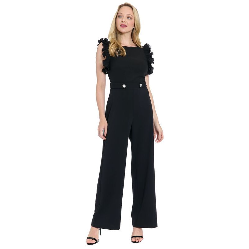 ロンドンタイムス レディース トップス ワンピース プリーツ フリル ジャンプスーツ Womens London Times Pleated Ruffle Sleeve Jumpsuit Black ブラック