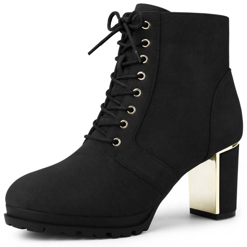 アレグラ ケー レディース シューズ ブーツ・レインブーツ レース ヒール ALLEGRA K Womens Round Toe Lace Up Chunky Heel Combat Boots Black ブラック