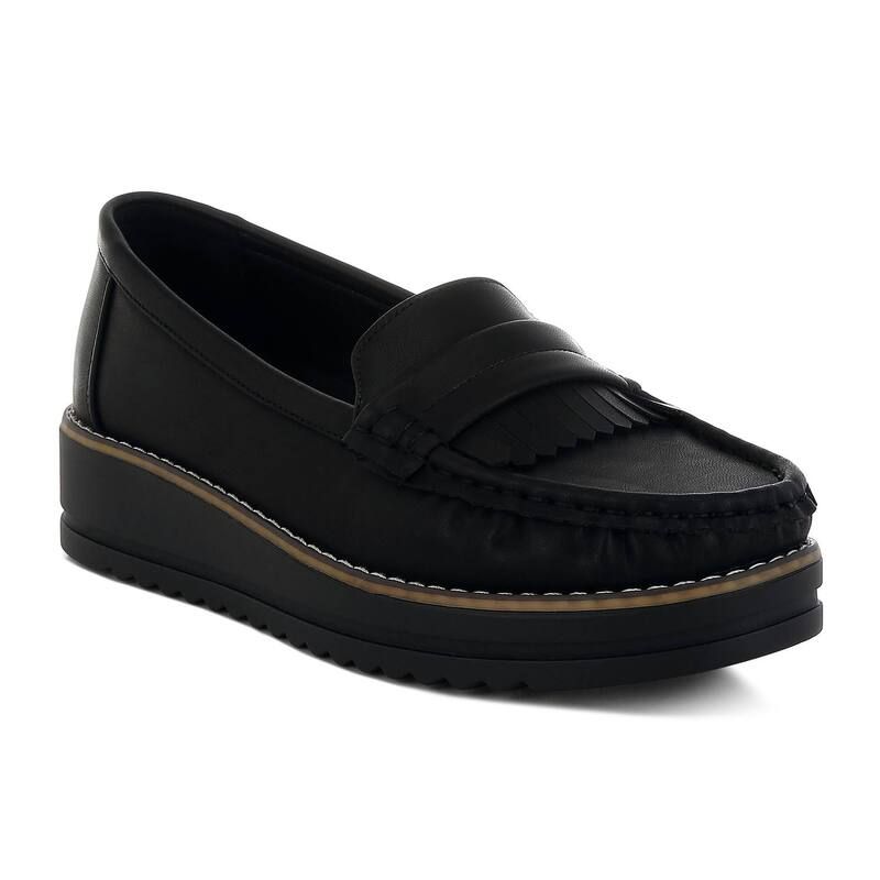 ロンドンラグ レディース シューズ スリッポン・ローファー フリンジ London Rag Croyda Womens Nubuck Fringed Loafers Black ブラック