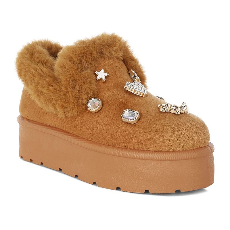 ロンドンラグ レディース シューズ ブーツ・レインブーツ London Rag Zeta Womens Charm Detail SlipOn Winter Boots Tan タン