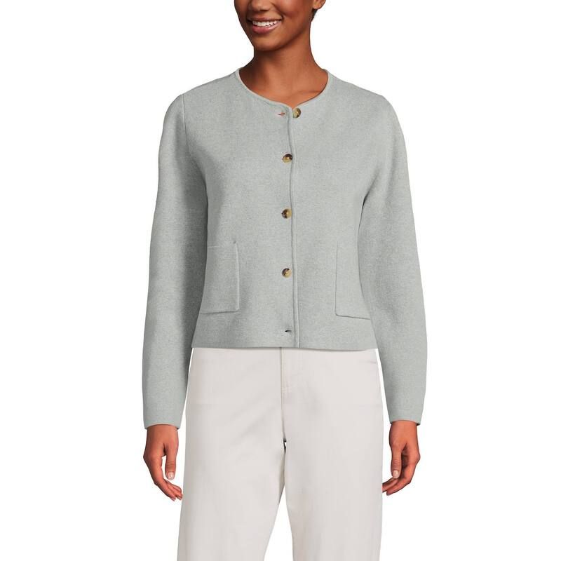 ランズエンド レディース アウター ニット・セーター コットン ブレザー Womens Lands End Fine Gauge Cotton Milano Blazer Sweater Gray Heather グレー