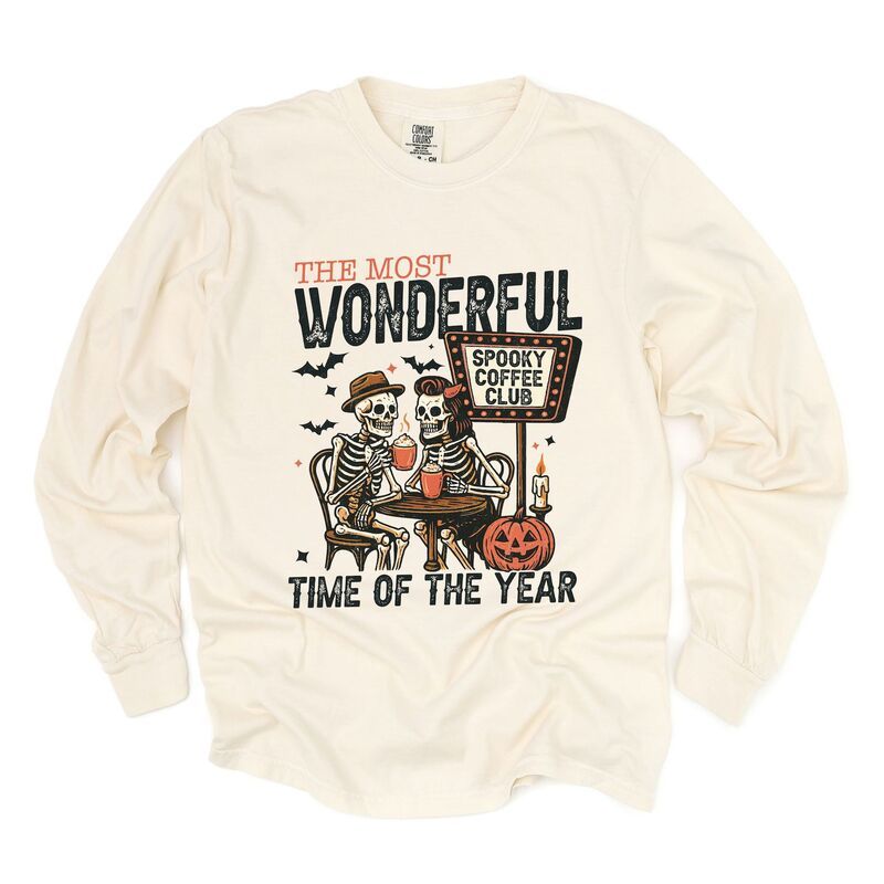 Simply Sage Market レディース トップス Tシャツ Simply Sage Market Halloween Wonderful Time of the Year Skeletons Garment Dyed Long Sleeve Ivor